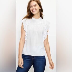 LOFT WHITE PINTUCKED RUFFLE SHELL TOP BLOUSE SIZE XS